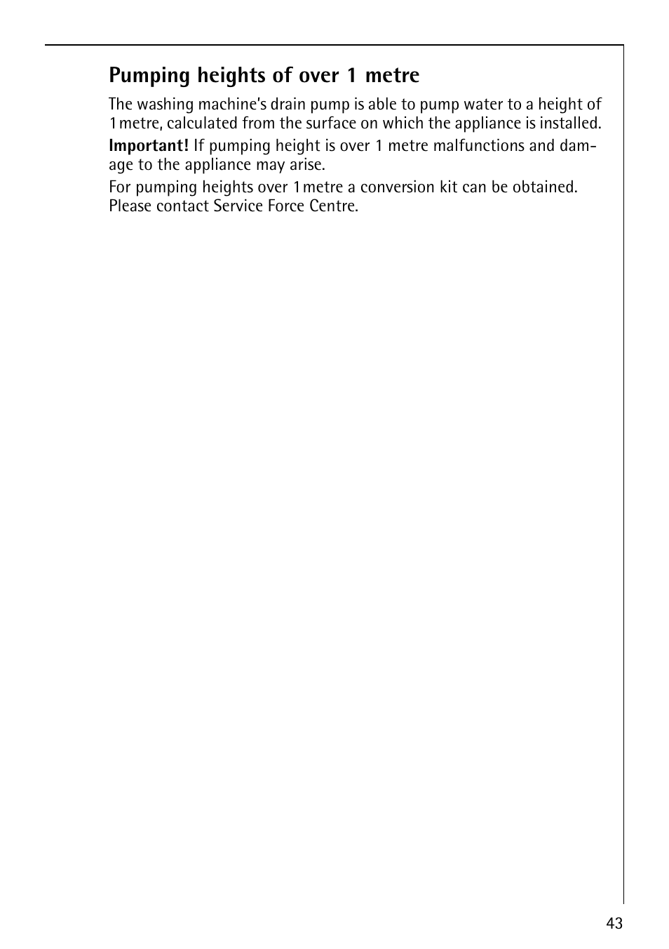 Pumping heights of over 1 metre | Electrolux LAVAMAT 86810 User Manual | Page 43 / 48