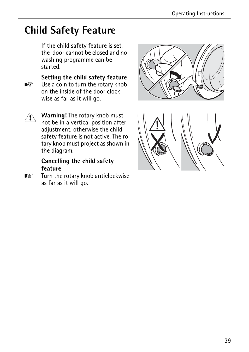 Child safety feature | Electrolux 74640 User Manual | Page 39 / 56