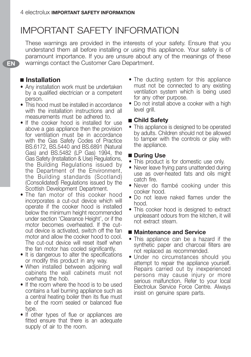 Important safety information | Electrolux U312940. EFC70710 User Manual | Page 4 / 28