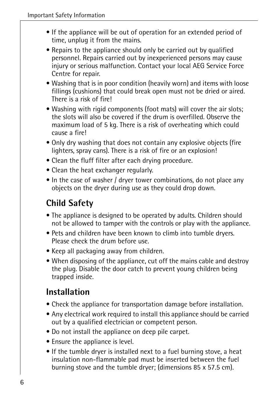 Child safety, Installation | Electrolux LAVATHERM 57520 User Manual | Page 6 / 40