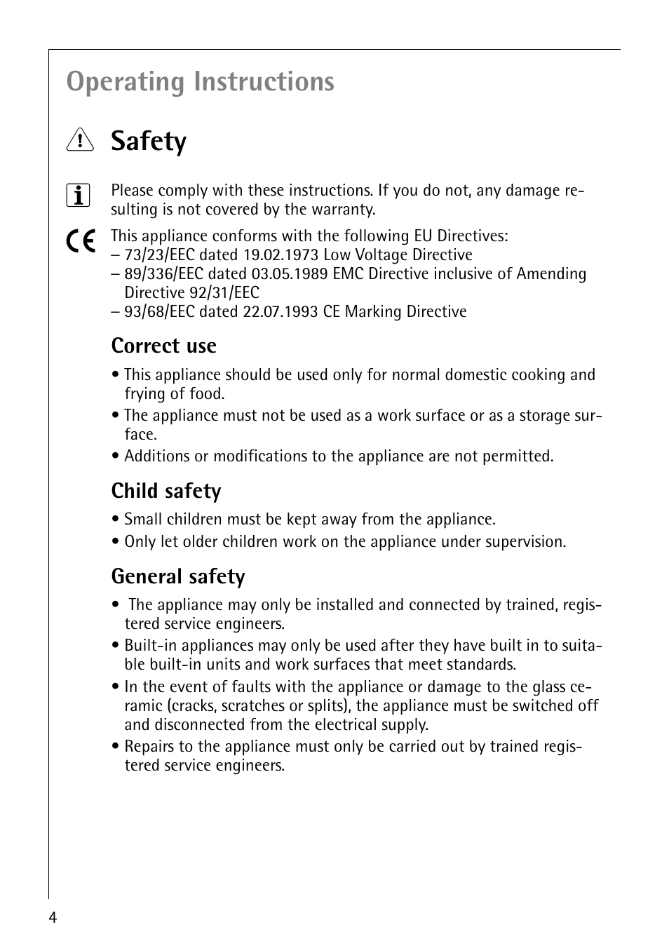 Operating instructions 1 safety 3, Correct use, Child safety | General safety | Electrolux D-90327 User Manual | Page 4 / 24