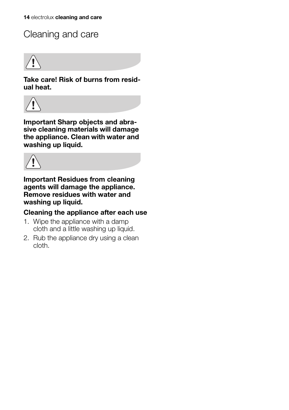 Cleaning and care | Electrolux EHP 60060 X User Manual | Page 14 / 32