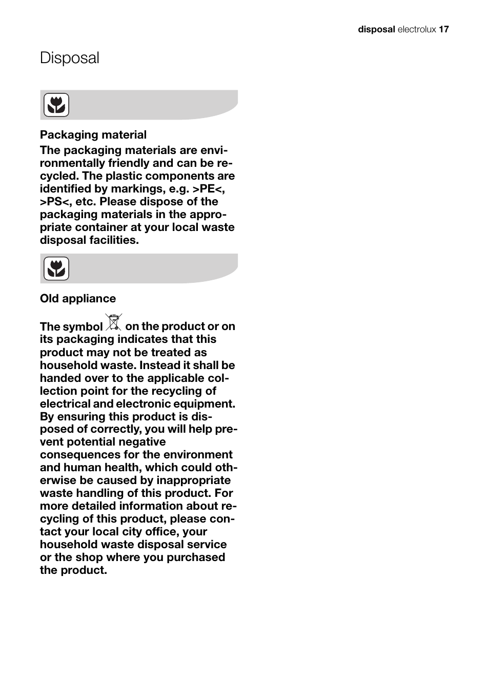 Disposal | Electrolux EHP 60060 X User Manual | Page 17 / 32