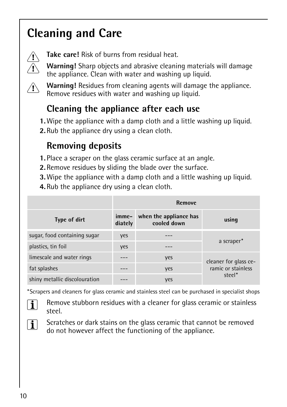 Cleaning and care 1, Cleaning the appliance after each use, Removing deposits | Electrolux 6204 User Manual | Page 10 / 24