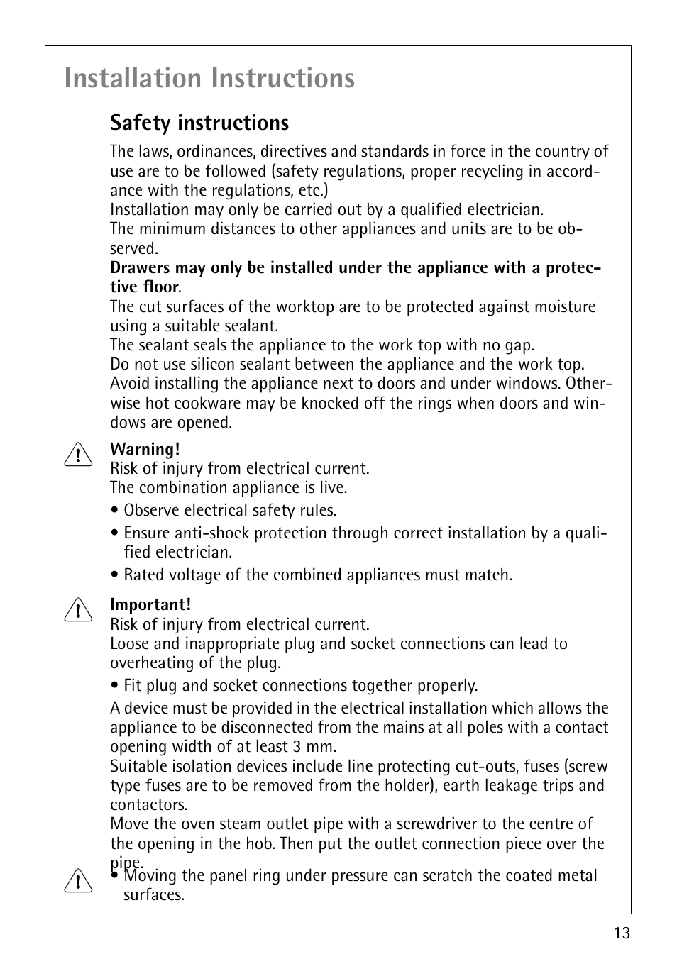 Installation instructions | Electrolux 6204 User Manual | Page 13 / 24