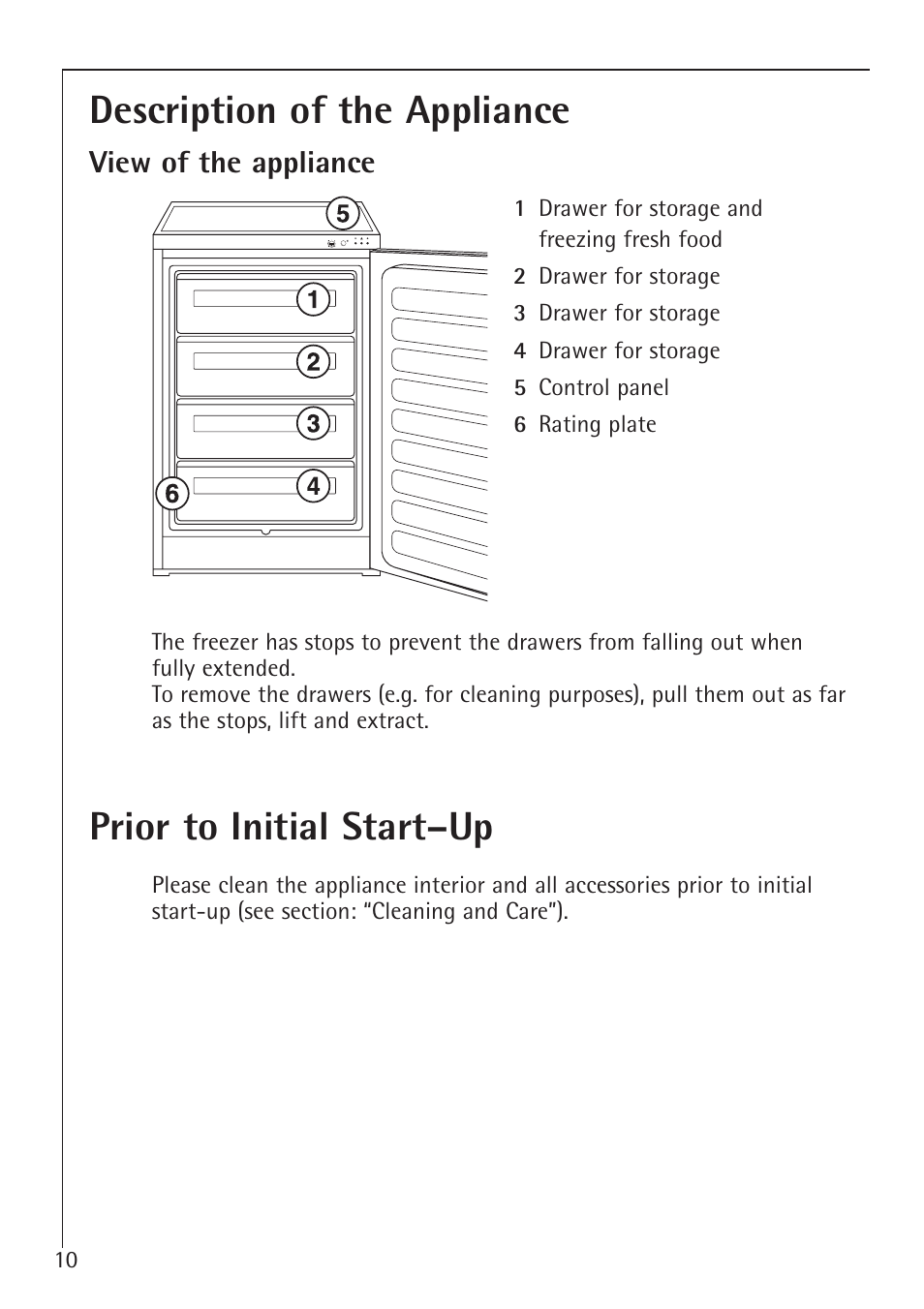 Description of the appliance, Prior to initial start–up | Electrolux ARCTIS 1050GS8 User Manual | Page 10 / 24