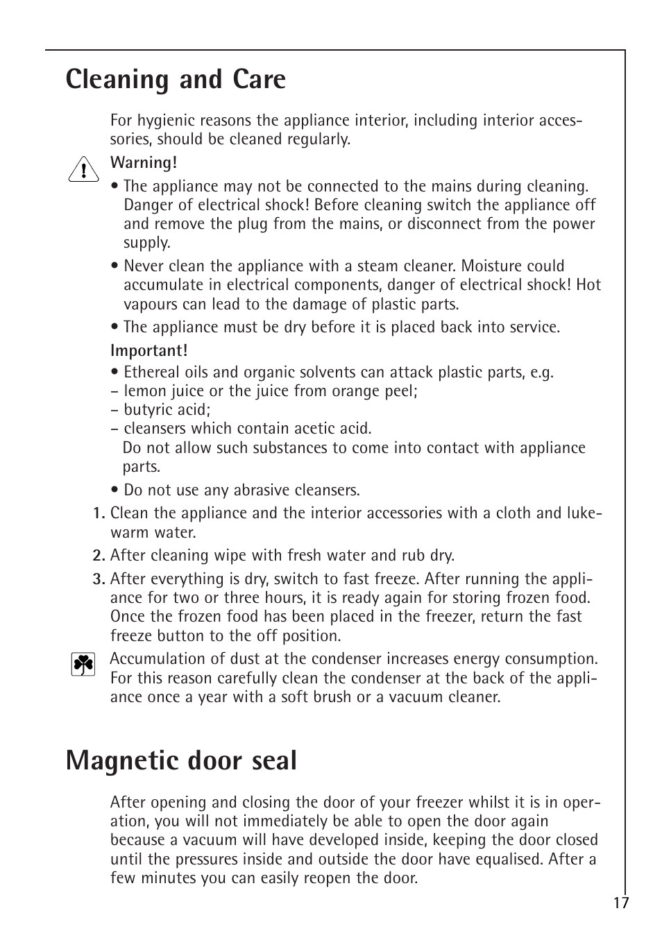 Cleaning and care, Magnetic door seal | Electrolux ARCTIS 1050GS8 User Manual | Page 17 / 24