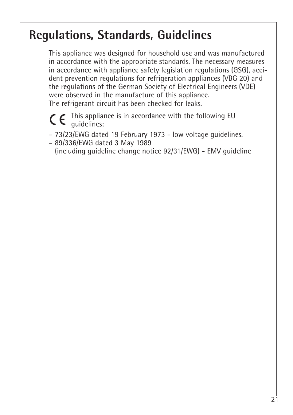 Regulations, standards, guidelines | Electrolux ARCTIS 1050GS8 User Manual | Page 21 / 24