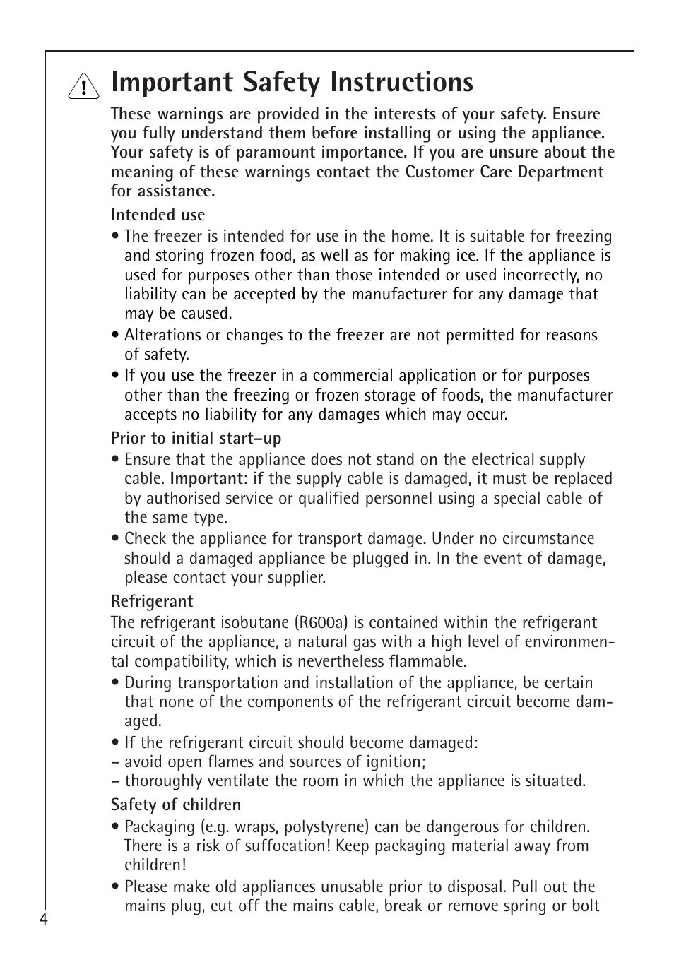 Important safety instructions | Electrolux ARCTIS 1050GS8 User Manual | Page 4 / 24