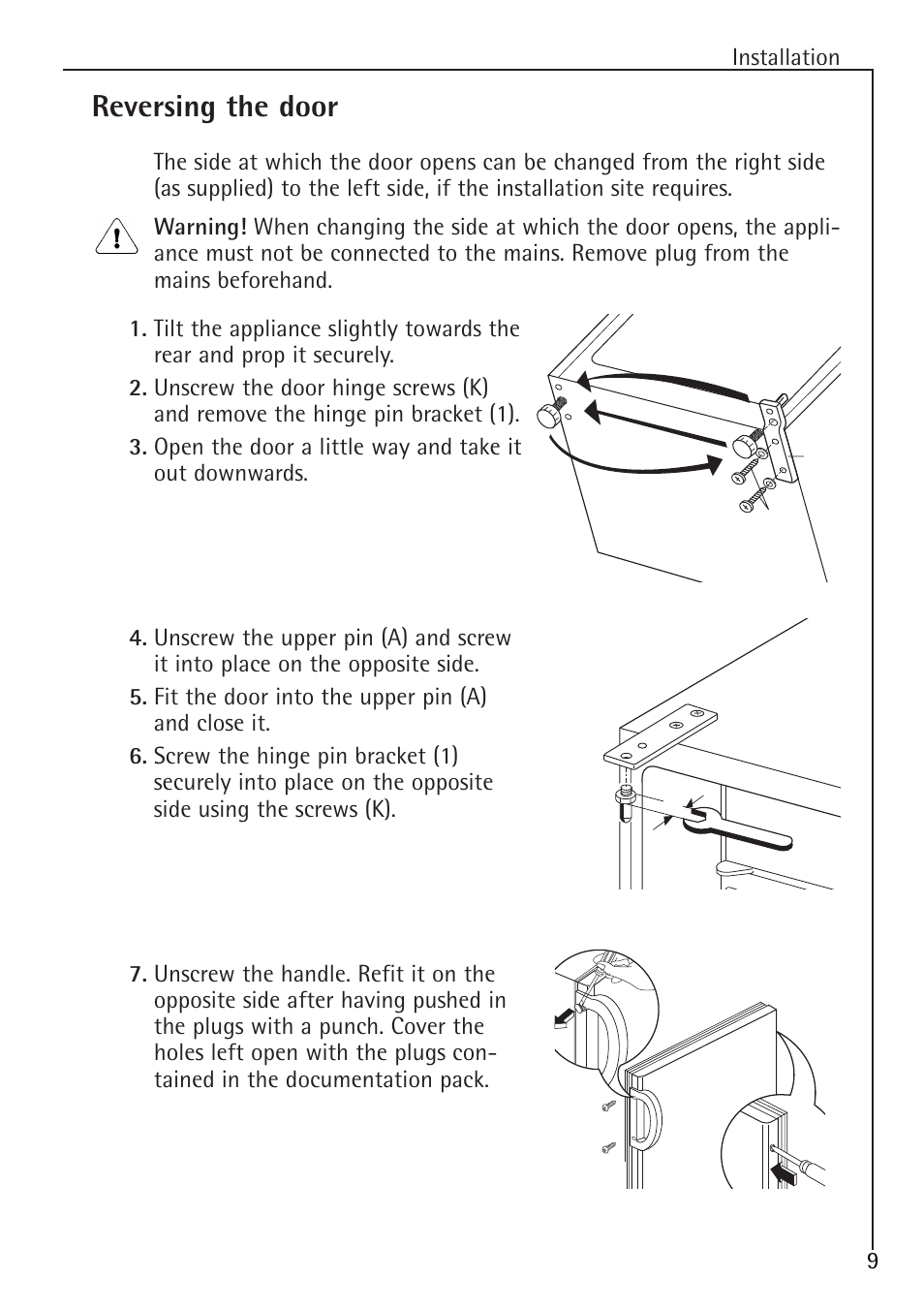 Reversing the door | Electrolux ARCTIS 1050GS8 User Manual | Page 9 / 24