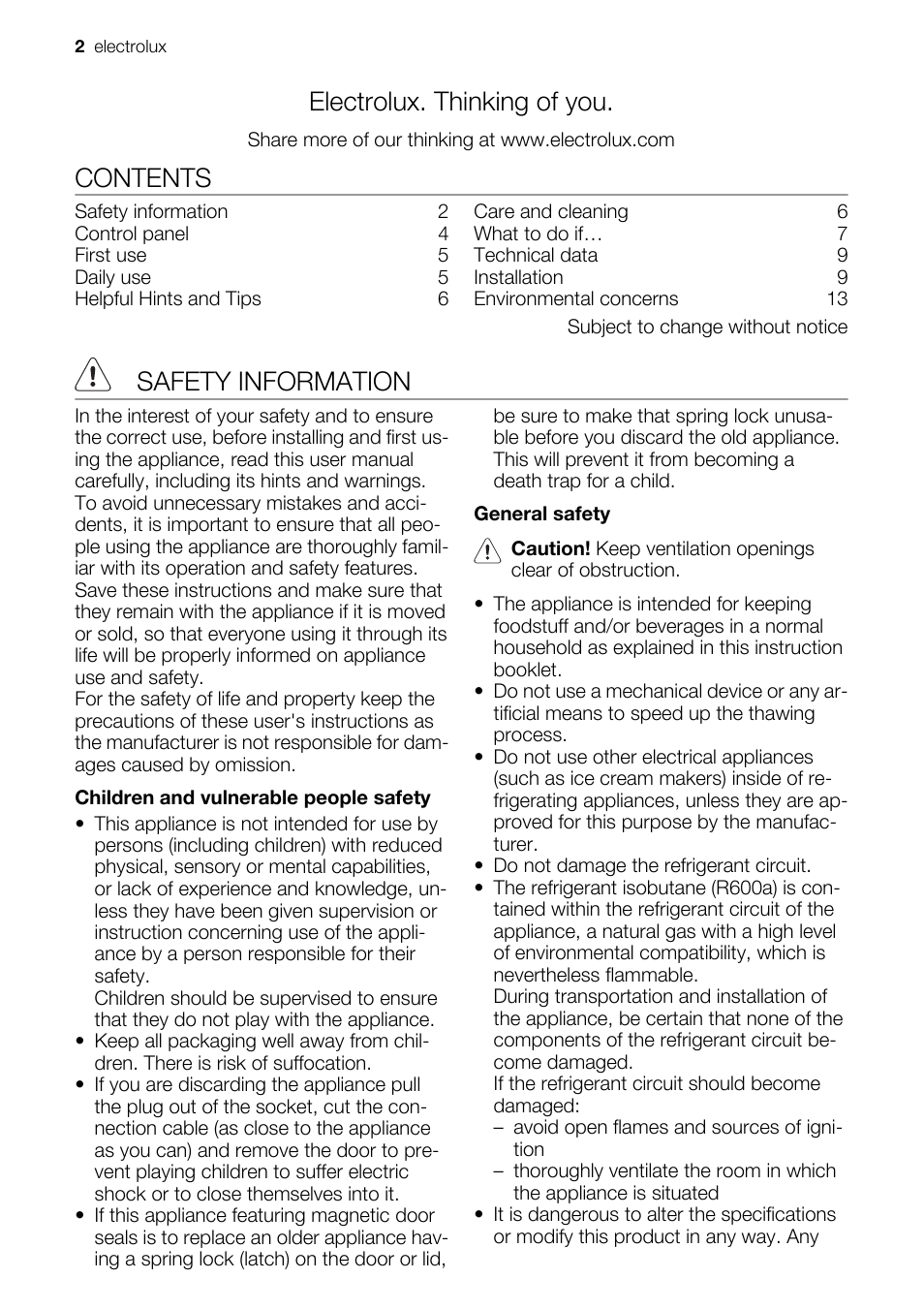 Electrolux CI120FA User Manual | Page 2 / 16