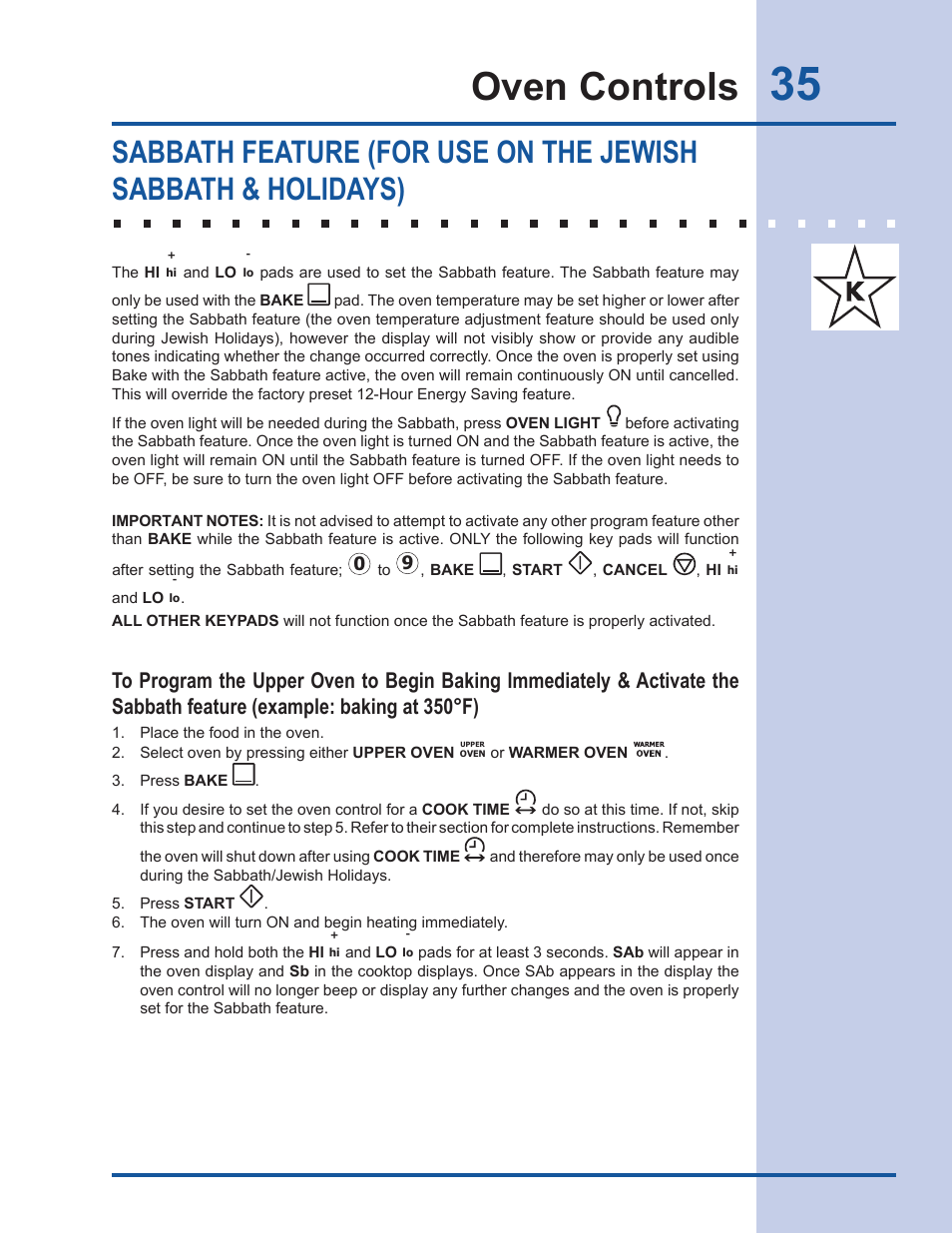 Oven controls | Electrolux Gas Slide-in Range 318 203 890 (1001) User Manual | Page 35 / 48