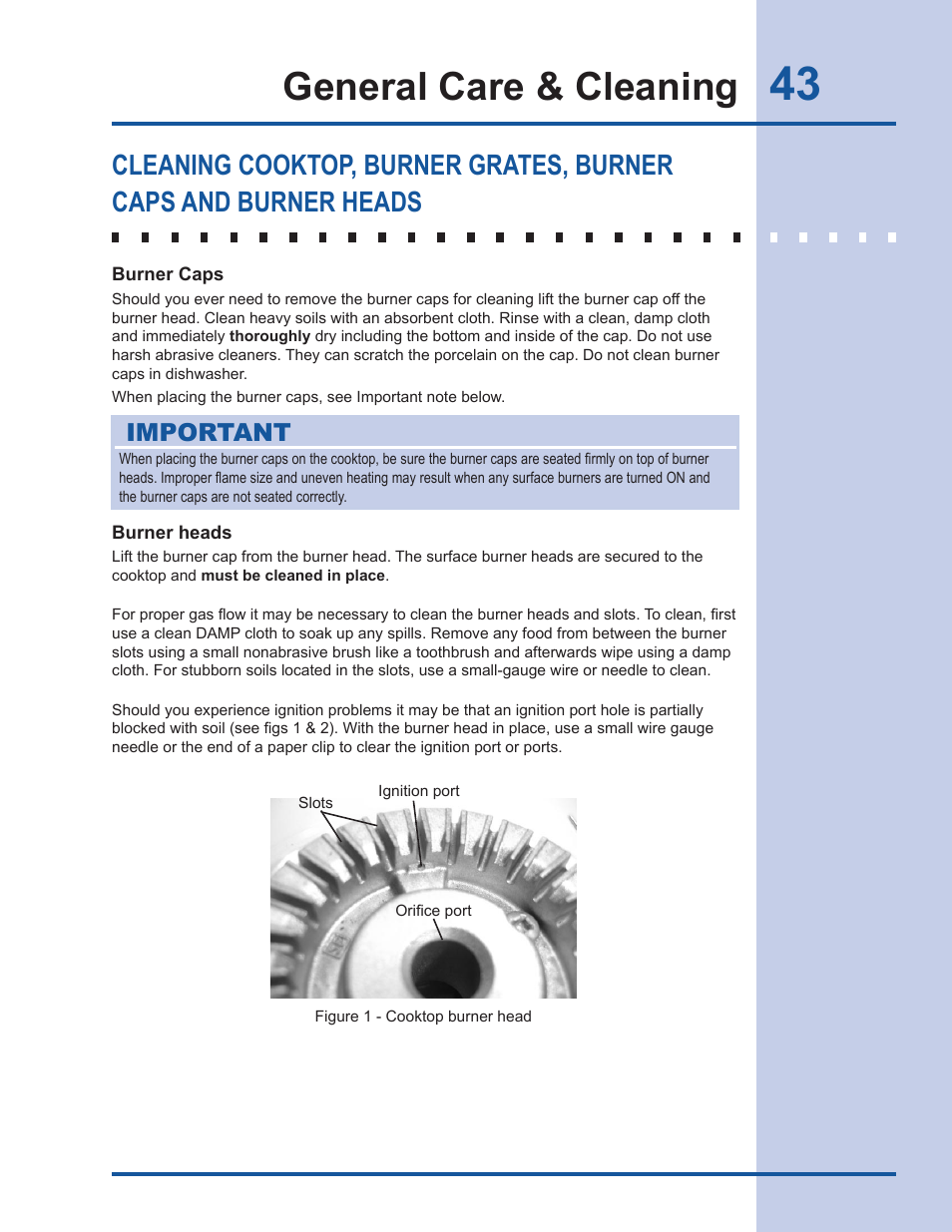 General care & cleaning, Important | Electrolux Gas Slide-in Range 318 203 890 (1001) User Manual | Page 43 / 48