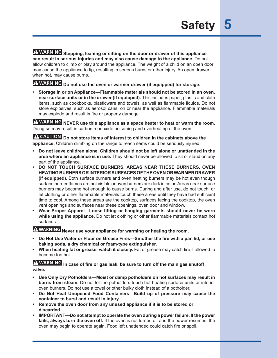 Safety | Electrolux Gas Slide-in Range 318 203 890 (1001) User Manual | Page 5 / 48