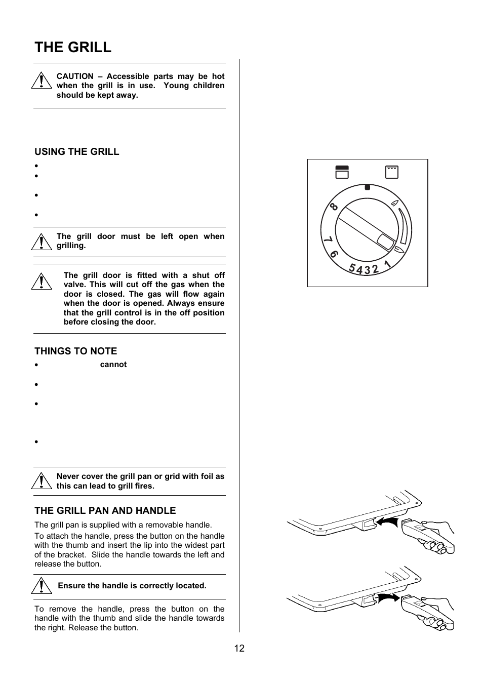 The grill, Using the grill, The grill pan and handle | Electrolux EIKG6049 User Manual | Page 12 / 40