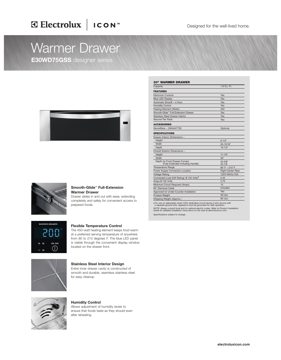 Electrolux ICON E30WD75GSS User Manual | 4 pages