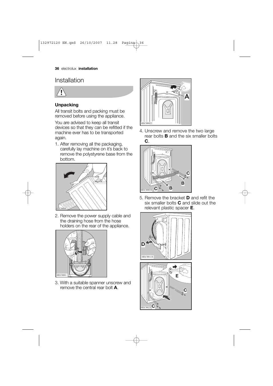 Installation | Electrolux EWN 13570 W User Manual | Page 36 / 48