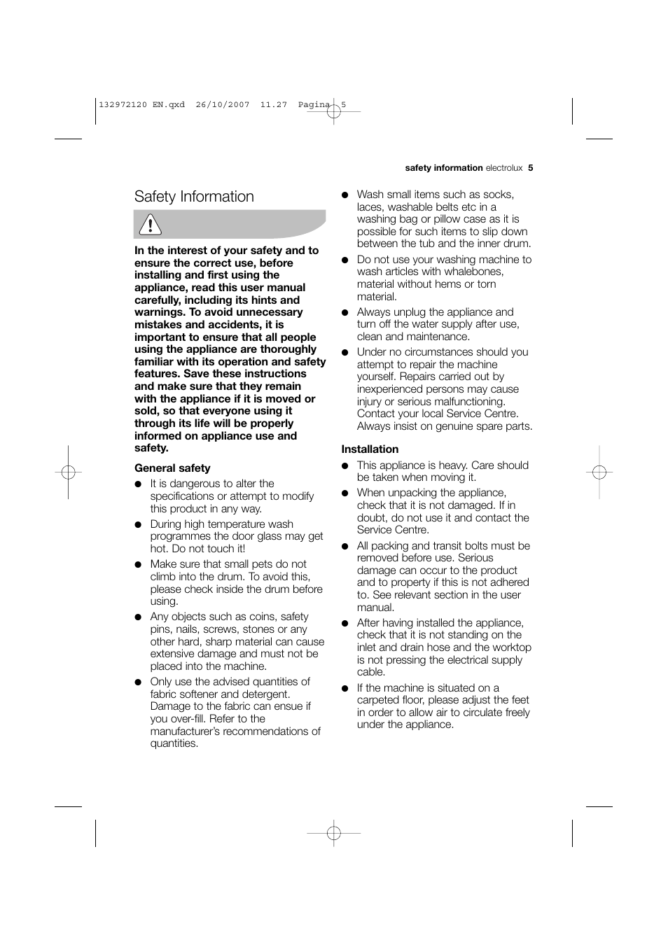 Safety information | Electrolux EWN 13570 W User Manual | Page 5 / 48