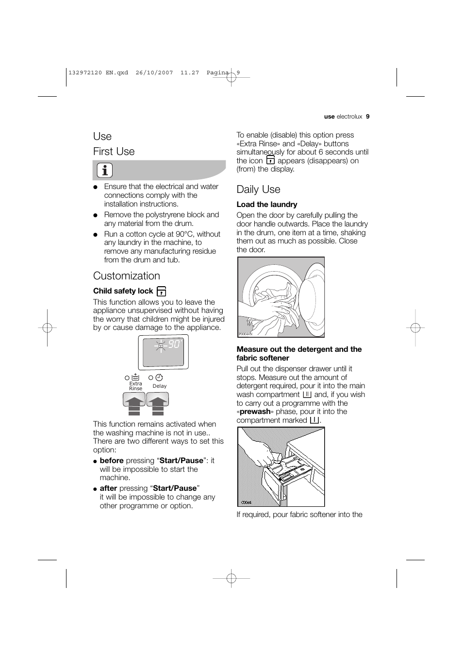 Use first use, Customization, Daily use | Electrolux EWN 13570 W User Manual | Page 9 / 48