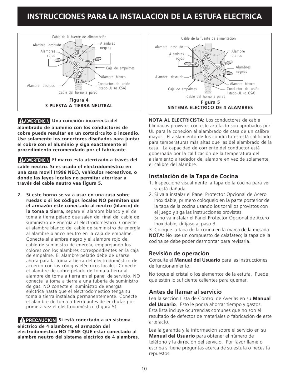 Instalación de la tapa de cocina, Revisión de operación, Antes de llamar al servicio | Electrolux 36" (91.4 cm) User Manual | Page 10 / 16