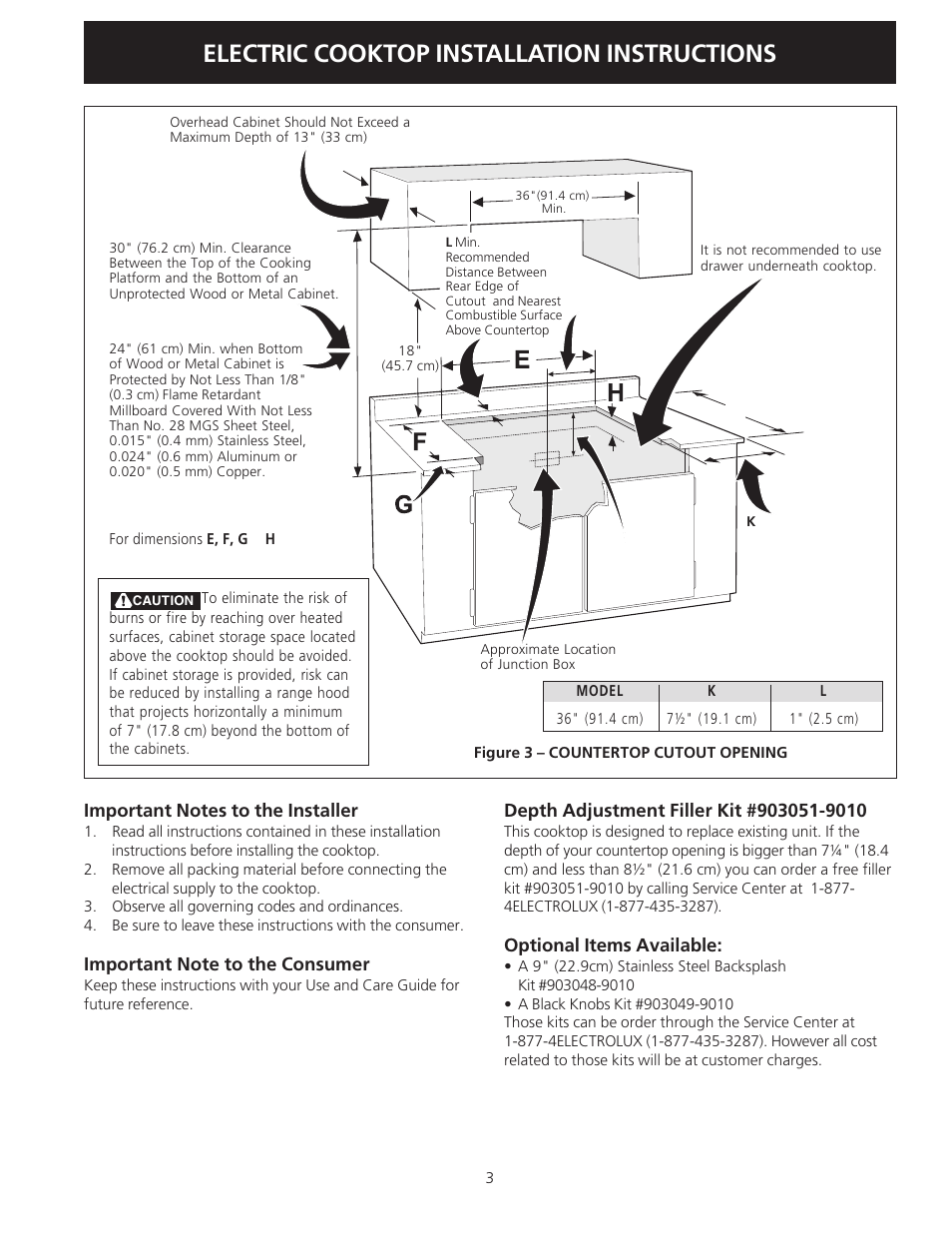 Electric cooktop installation instructions | Electrolux 36" (91.4 cm) User Manual | Page 3 / 16