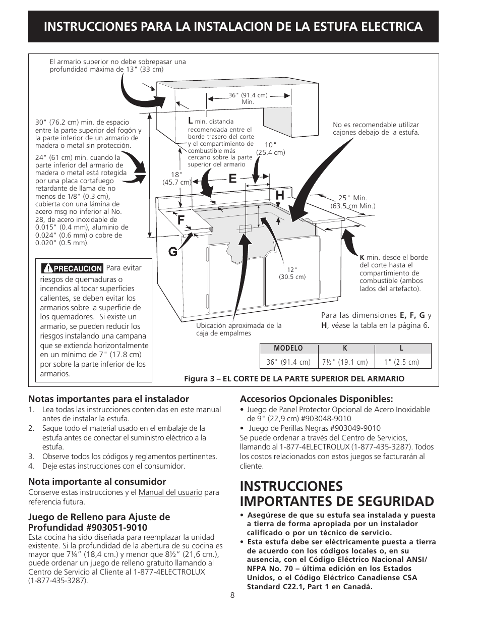 Instrucciones importantes de seguridad | Electrolux 36" (91.4 cm) User Manual | Page 8 / 16