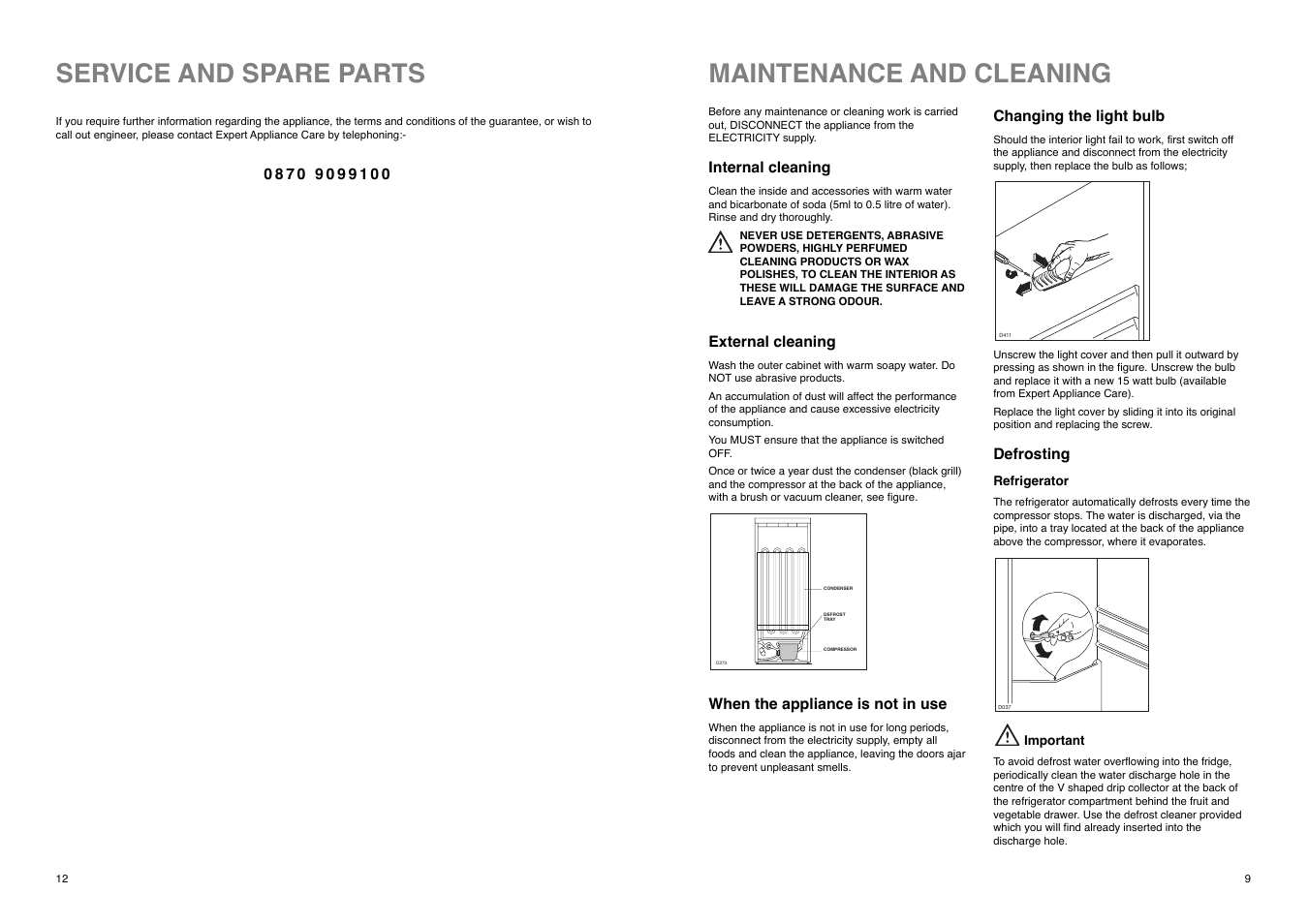 Maintenance and cleaning, Service and spare parts | Electrolux ER 7825 B User Manual | Page 9 / 20