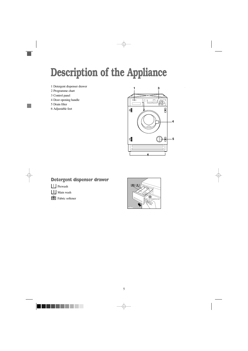 Description of the appliance, Detergent dispenser drawer | Electrolux EW 1209 I User Manual | Page 5 / 32