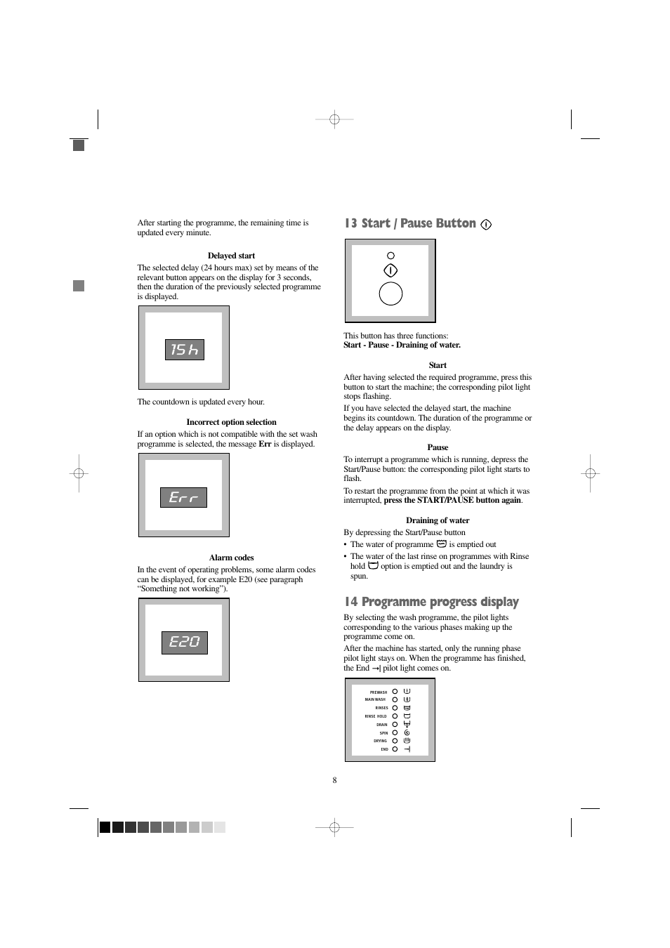 13 start / pause button, 14 programme progress display | Electrolux EW 1209 I User Manual | Page 8 / 32
