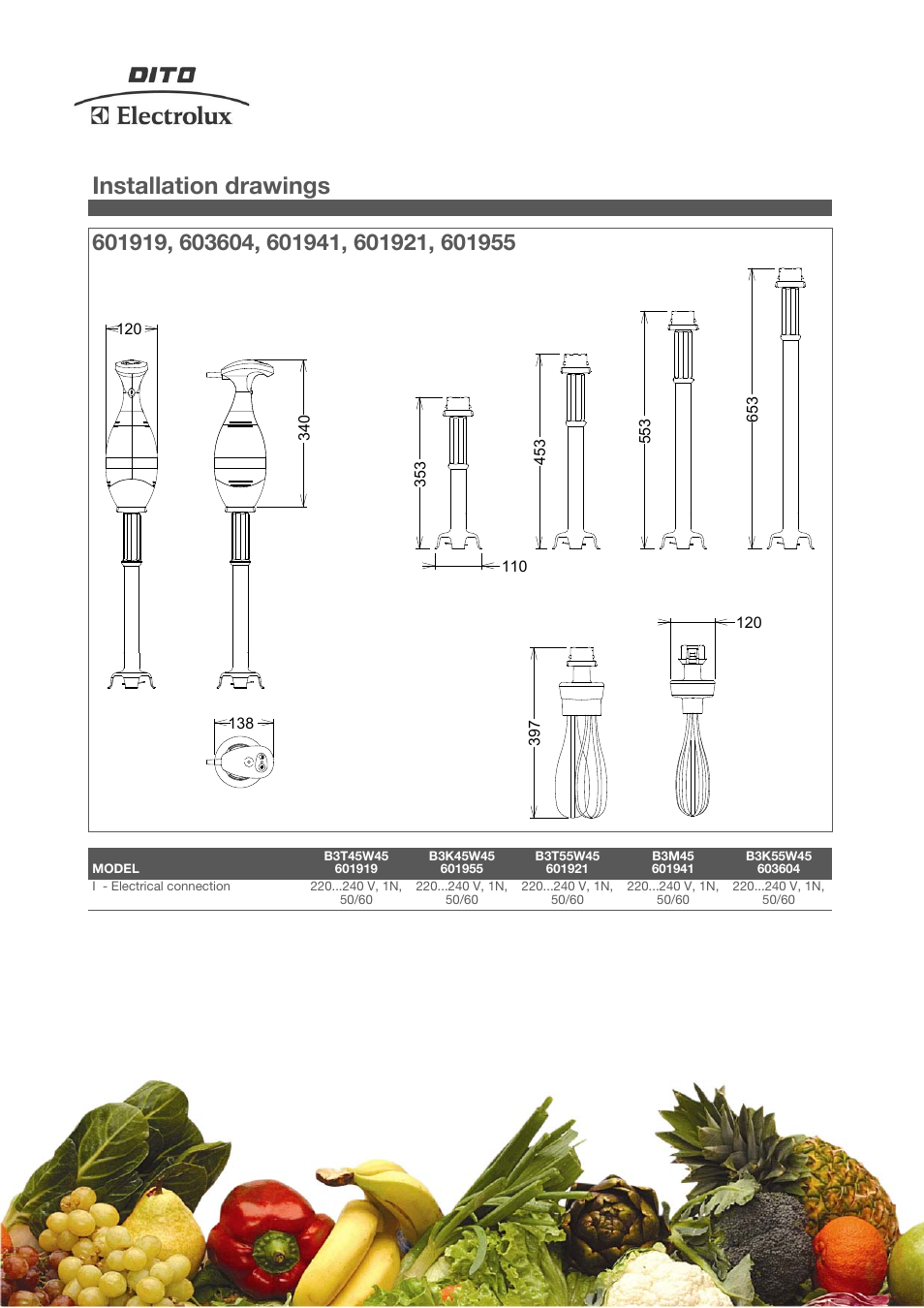 Installation drawings | Electrolux B3000 450 W User Manual | Page 3 / 4