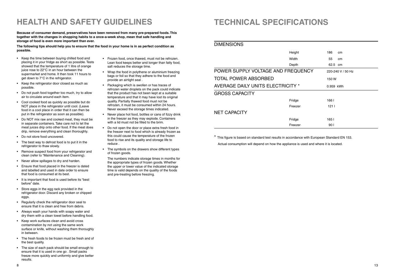 Health and safety guidelines, Technical specifications | Electrolux ERN 7926 User Manual | Page 13 / 17