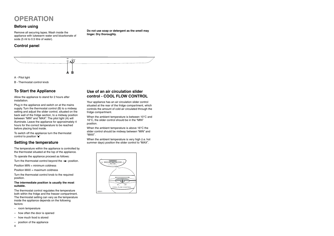 Operation, Min max, Max min | Electrolux ERN 7926 User Manual | Page 4 / 17