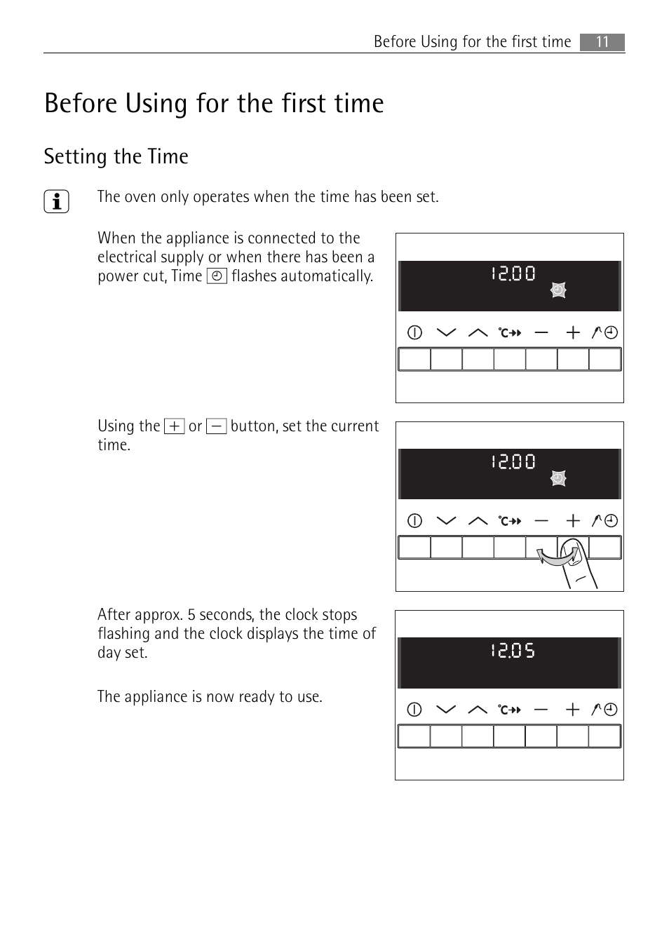 Before using for the first time, Setting the time | Electrolux B8831-5 User Manual | Page 11 / 76