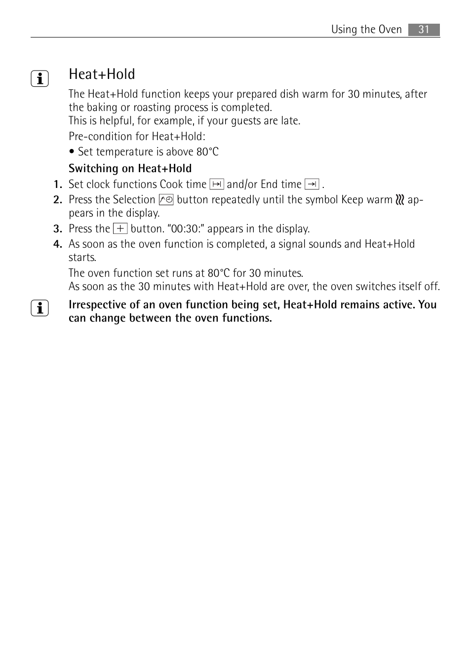 Heat+hold | Electrolux B8831-5 User Manual | Page 31 / 76