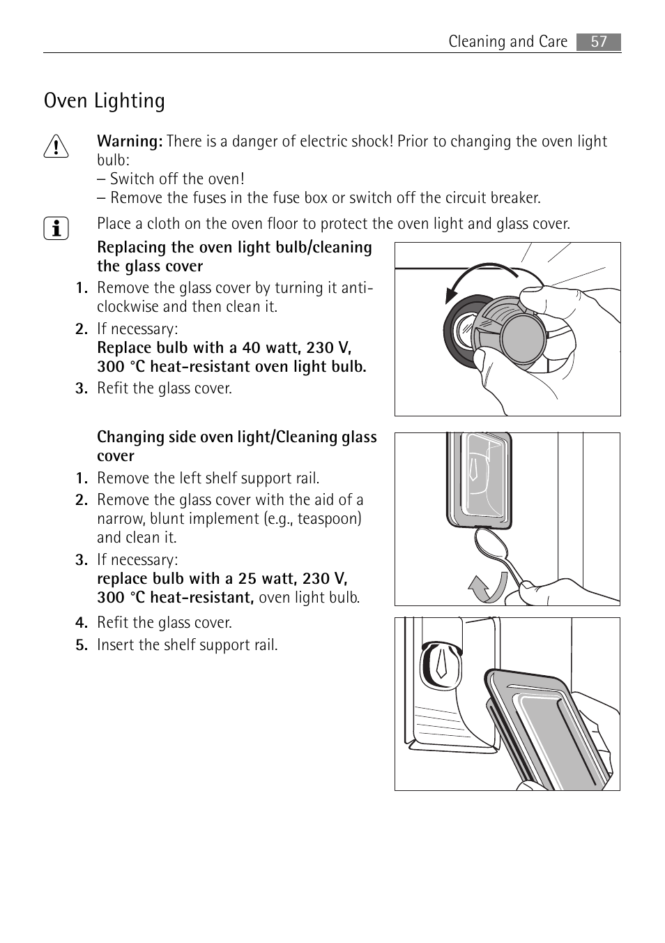 Oven lighting | Electrolux B8831-5 User Manual | Page 57 / 76