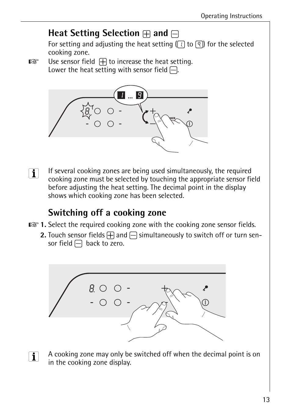 Heat setting selection, Switching off a cooking zone | Electrolux C65030K User Manual | Page 13 / 40