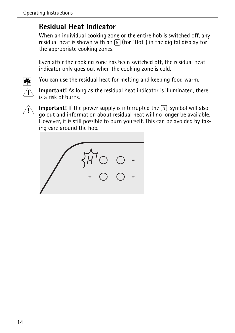 Residual heat indicator | Electrolux C65030K User Manual | Page 14 / 40