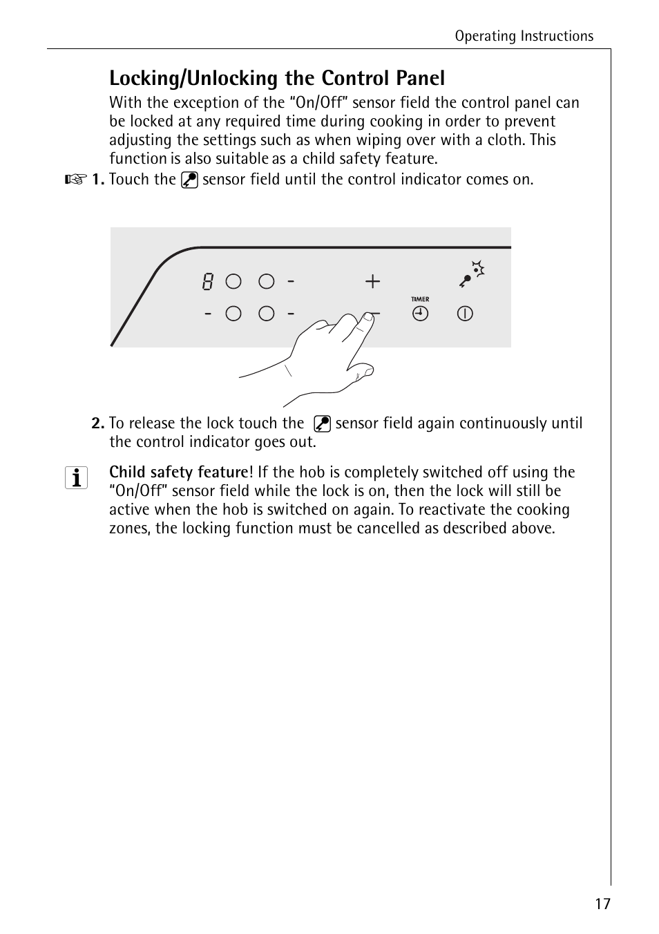 Locking/unlocking the control panel | Electrolux C65030K User Manual | Page 17 / 40