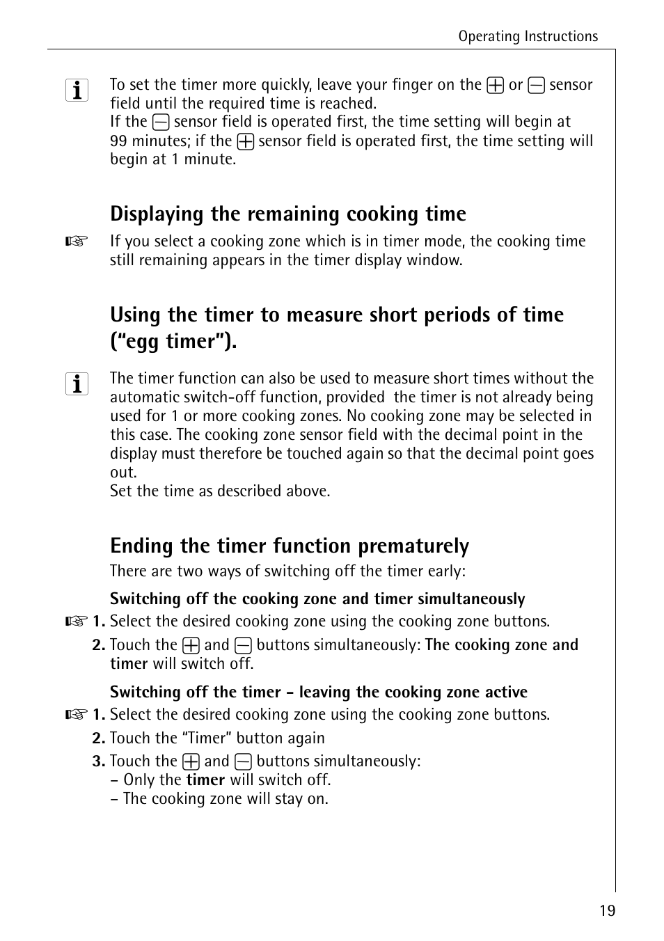 Displaying the remaining cooking time, Ending the timer function prematurely | Electrolux C65030K User Manual | Page 19 / 40