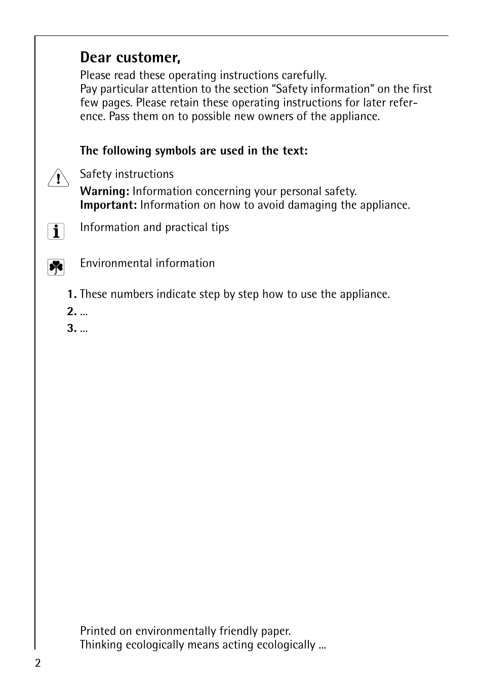 Dear customer | Electrolux C65030K User Manual | Page 2 / 40
