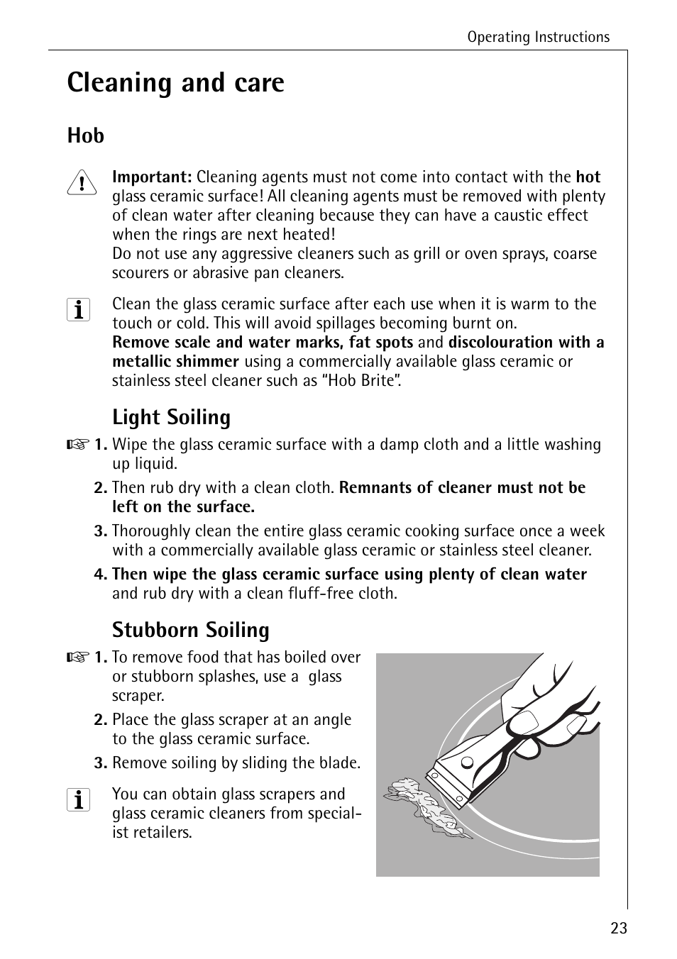 Cleaning and care, Light soiling, Stubborn soiling | Electrolux C65030K User Manual | Page 23 / 40