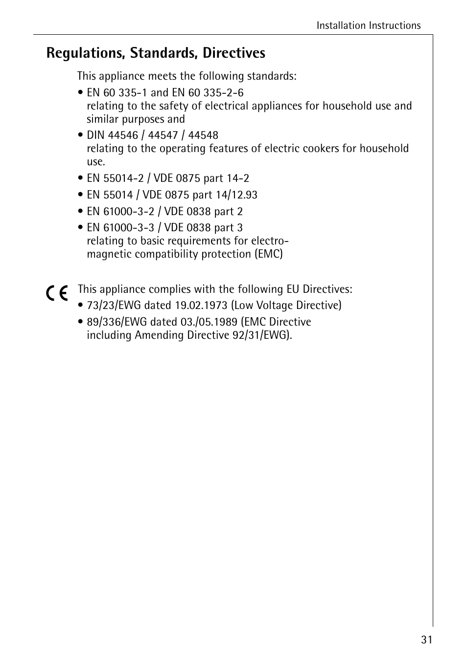 Regulations, standards, directives | Electrolux C65030K User Manual | Page 31 / 40