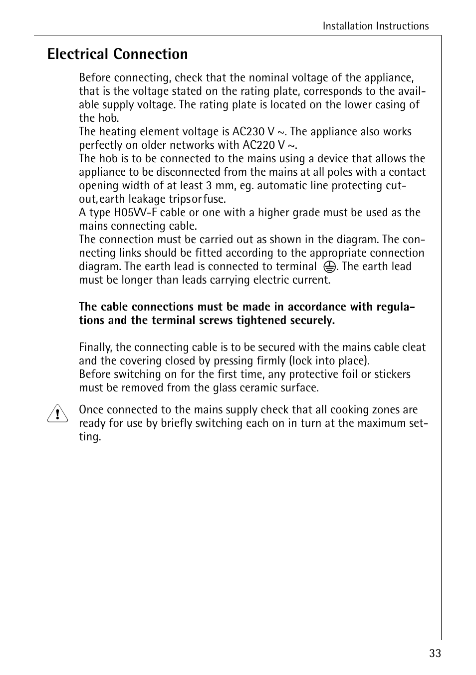 Electrical connection | Electrolux C65030K User Manual | Page 33 / 40