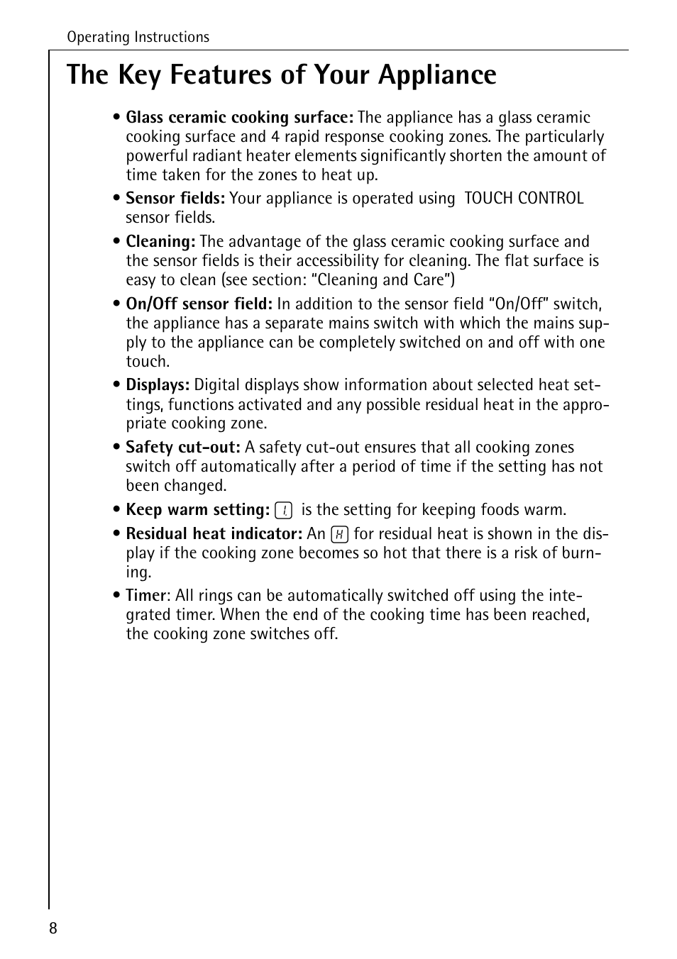 The key features of your appliance | Electrolux C65030K User Manual | Page 8 / 40