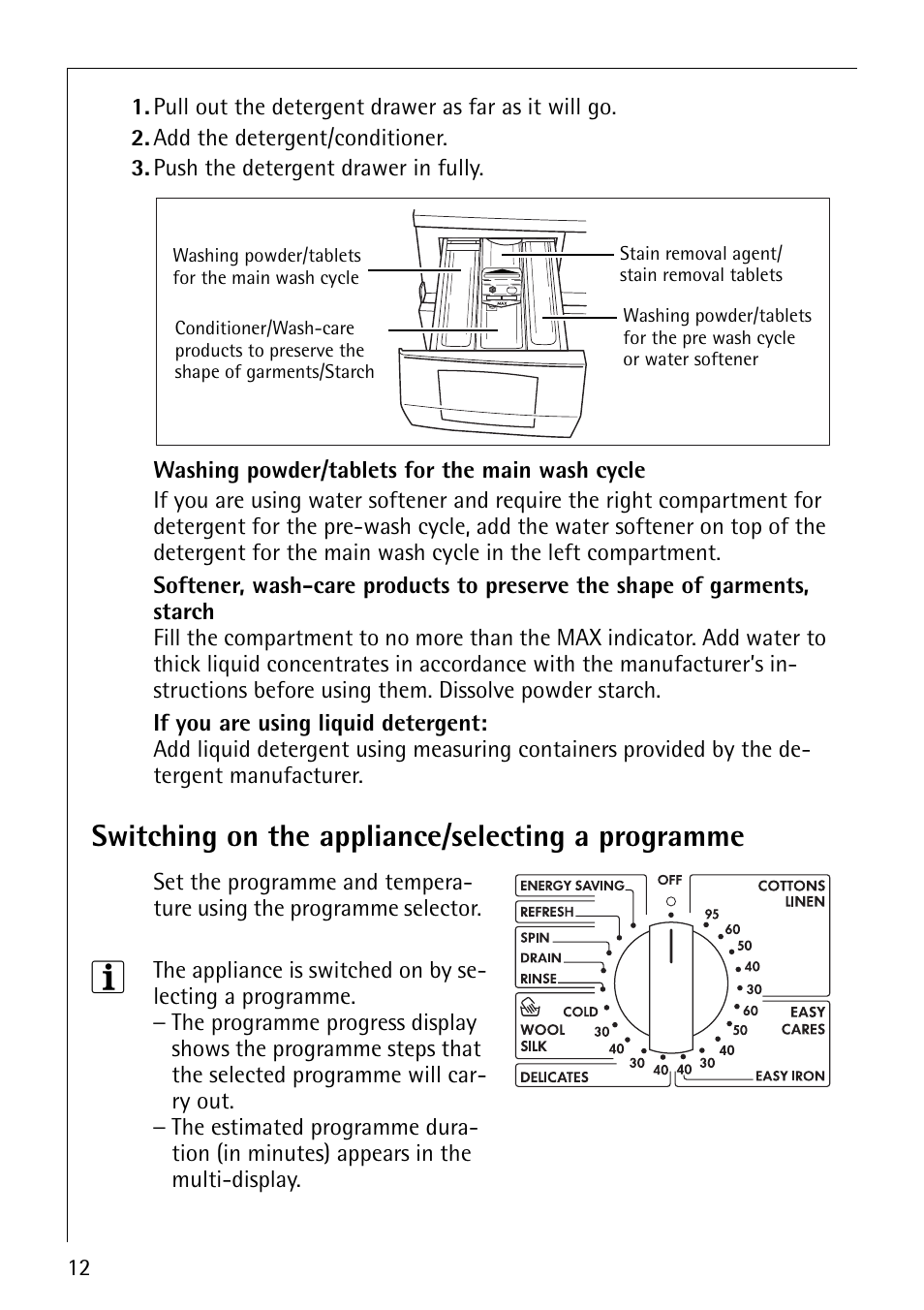 Switching on the appliance/selecting a programme | Electrolux LAVAMAT 64600 User Manual | Page 12 / 36