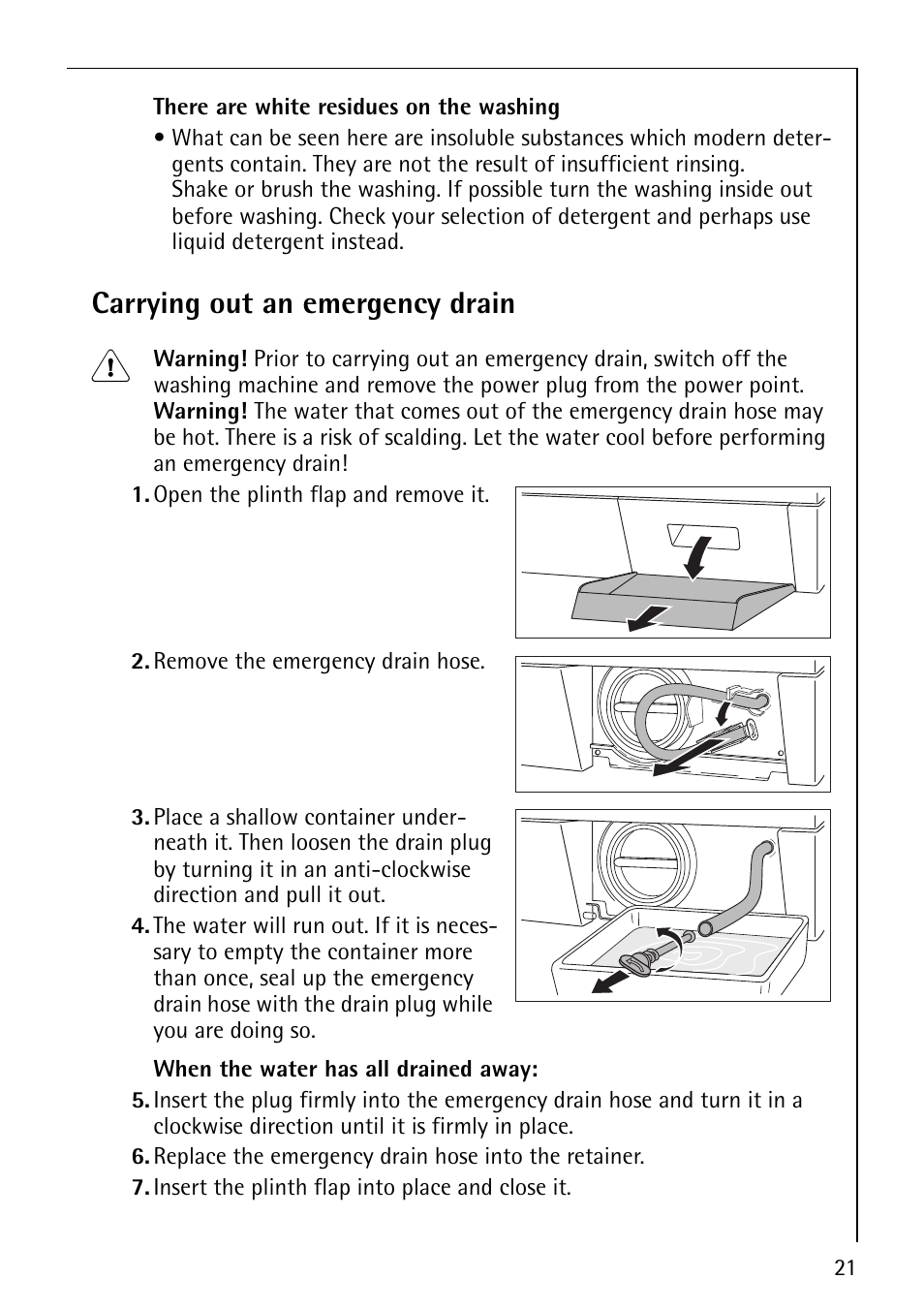 Carrying out an emergency drain | Electrolux LAVAMAT 64600 User Manual | Page 21 / 36