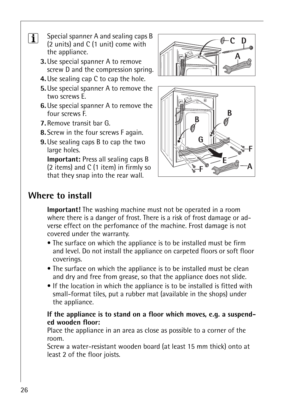 Where to install | Electrolux LAVAMAT 64600 User Manual | Page 26 / 36