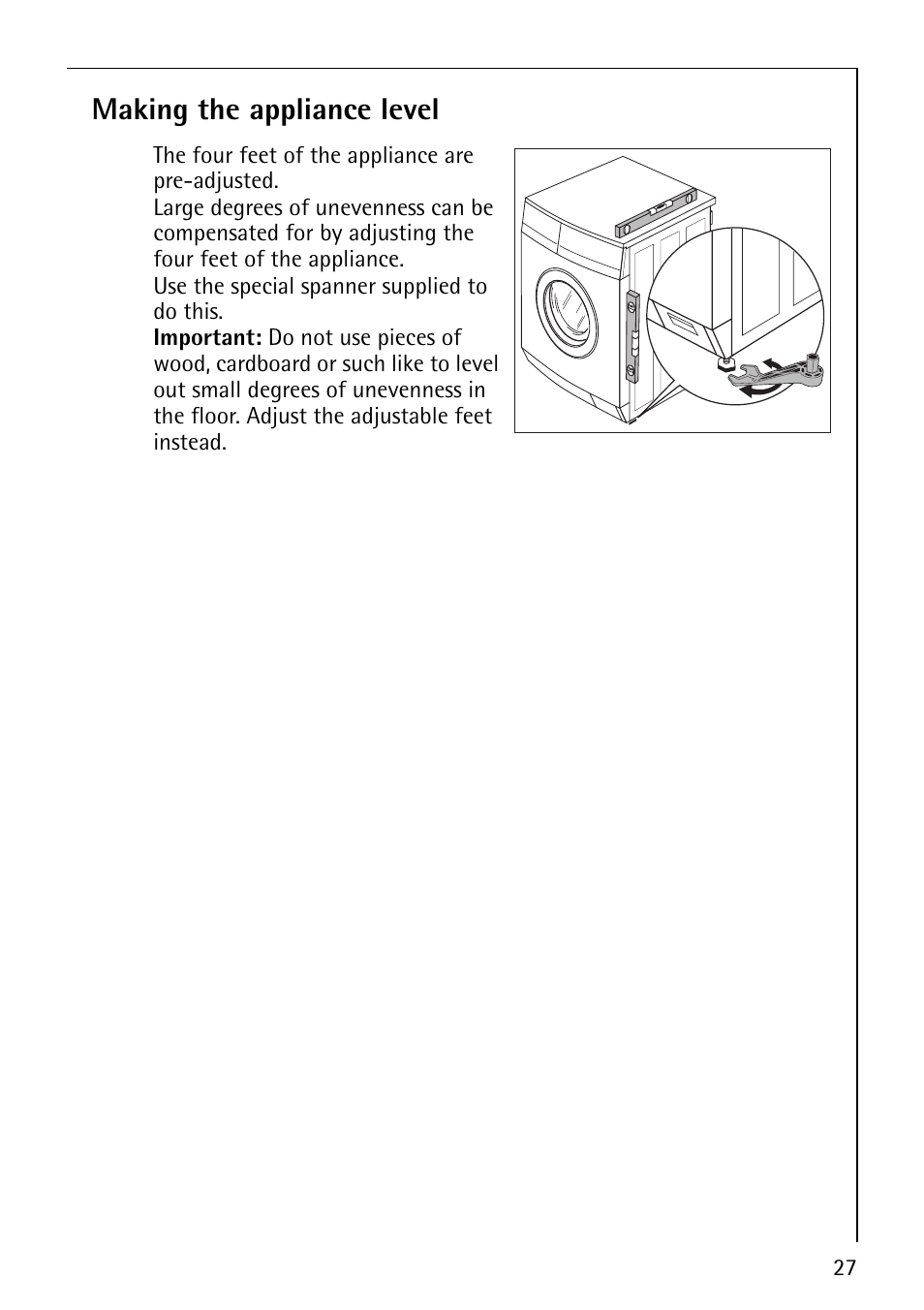 Making the appliance level | Electrolux LAVAMAT 64600 User Manual | Page 27 / 36