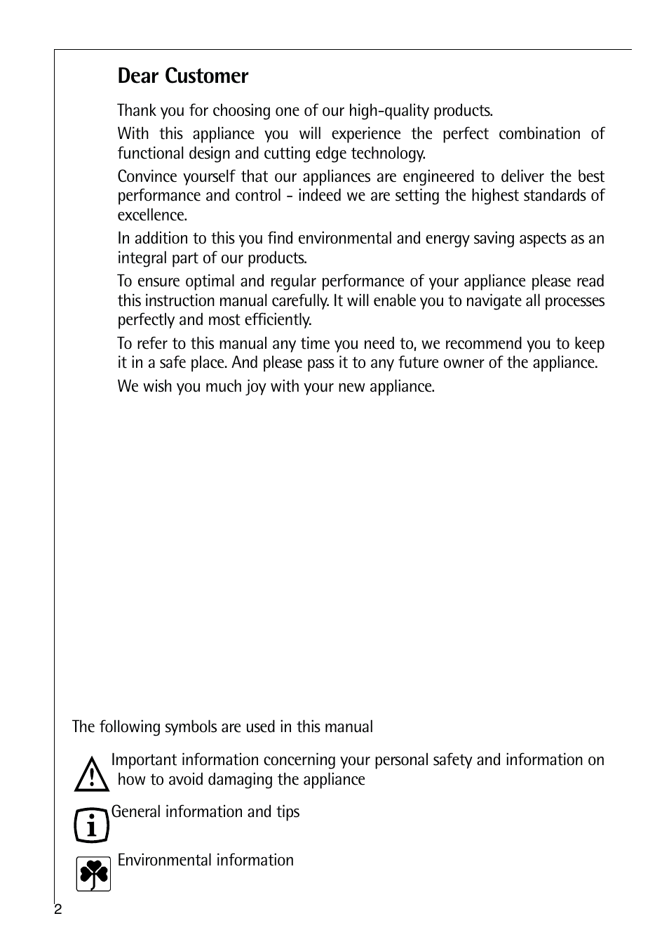 Dear customer | Electrolux ARCTIS 75270 GA User Manual | Page 2 / 24