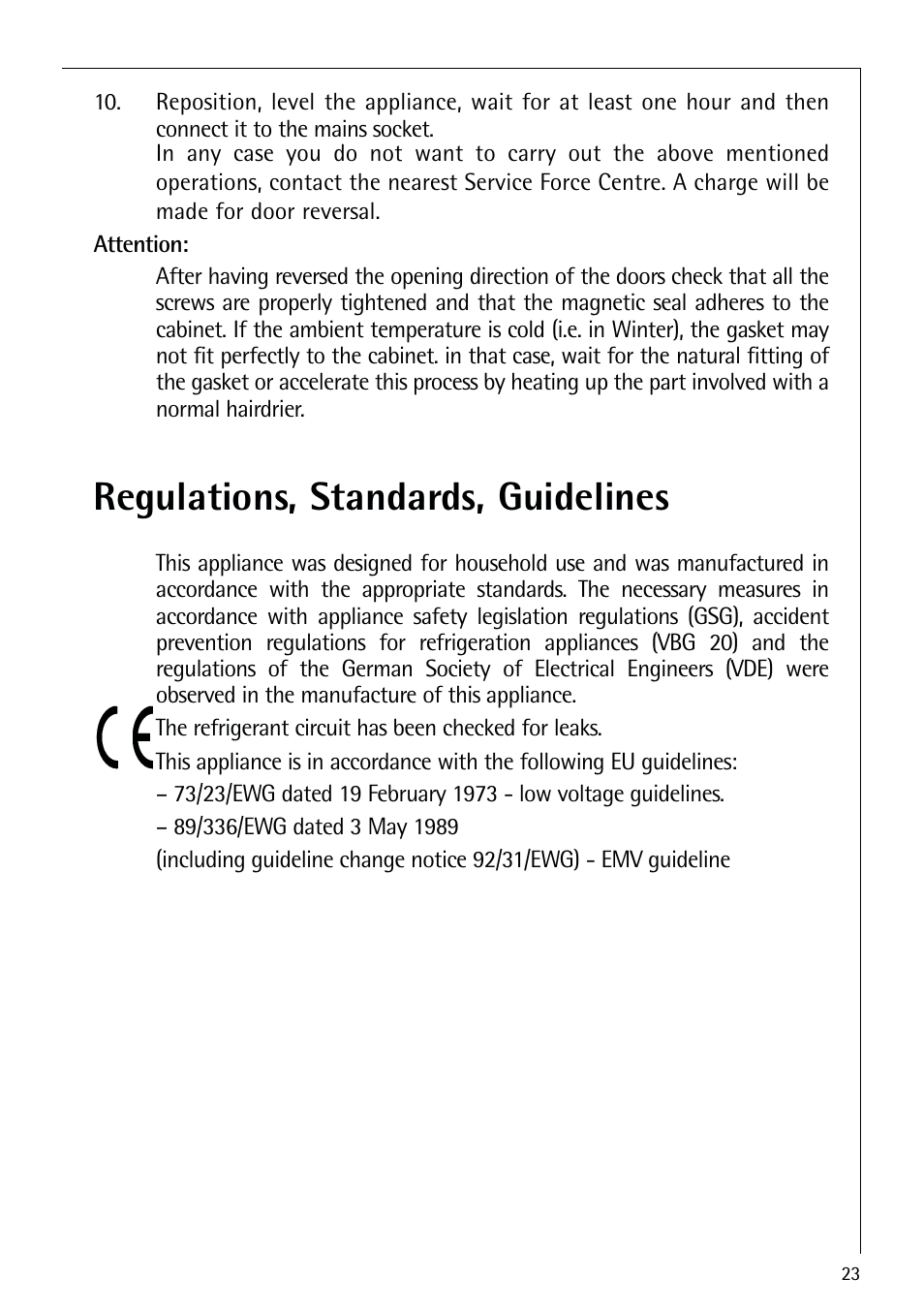 Regulations, standards, guidelines | Electrolux ARCTIS 75270 GA User Manual | Page 23 / 24